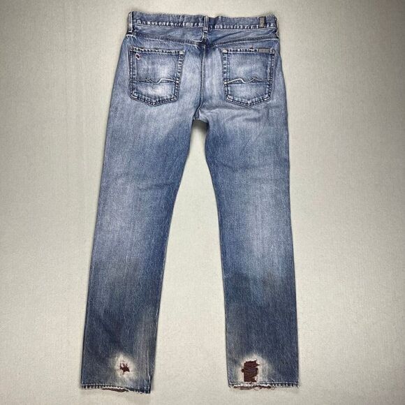 7 Seven For All Mankind Jeans Mens 34x34 Slimmy Medium Wash Stretch Distressed - Picture 2 of 15